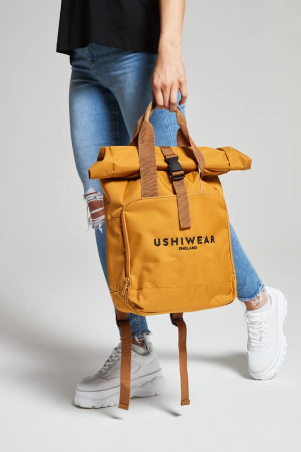 Ladies Mustard Bag Backpack Roll Top Fashion